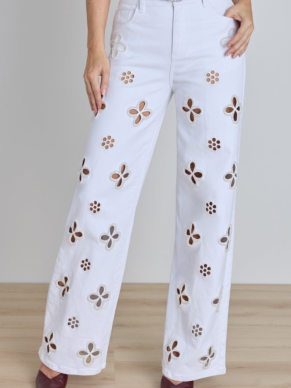 Noli Blue Embellished Wide-Leg Jeans